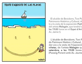 Benidorm covers the life and work of Mayor Pedro Zaragoza through 19 illustrations by the artist Malagón
